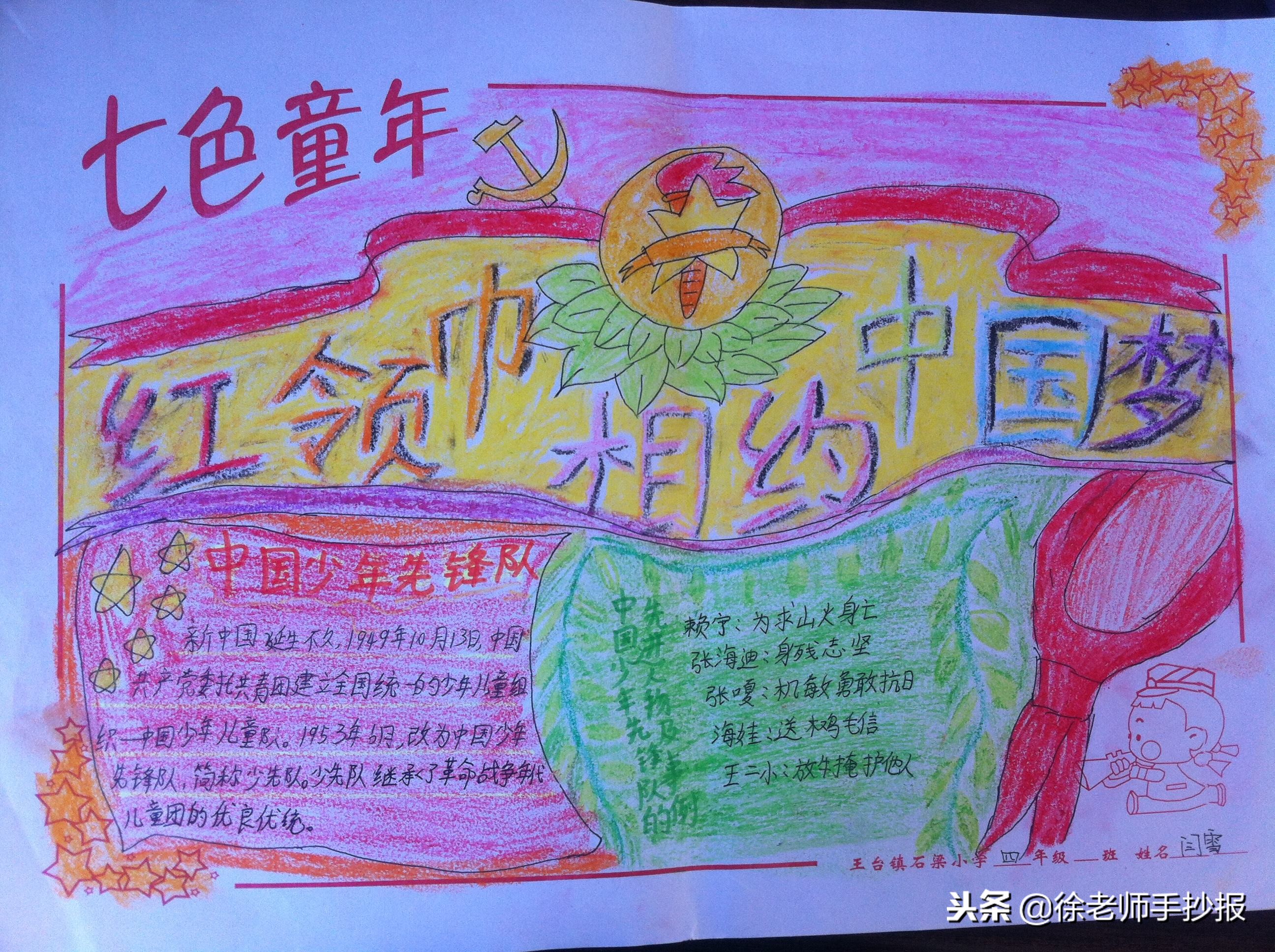 红领巾与中国梦手抄报绘画教程,红领巾相约我的中国梦手抄报