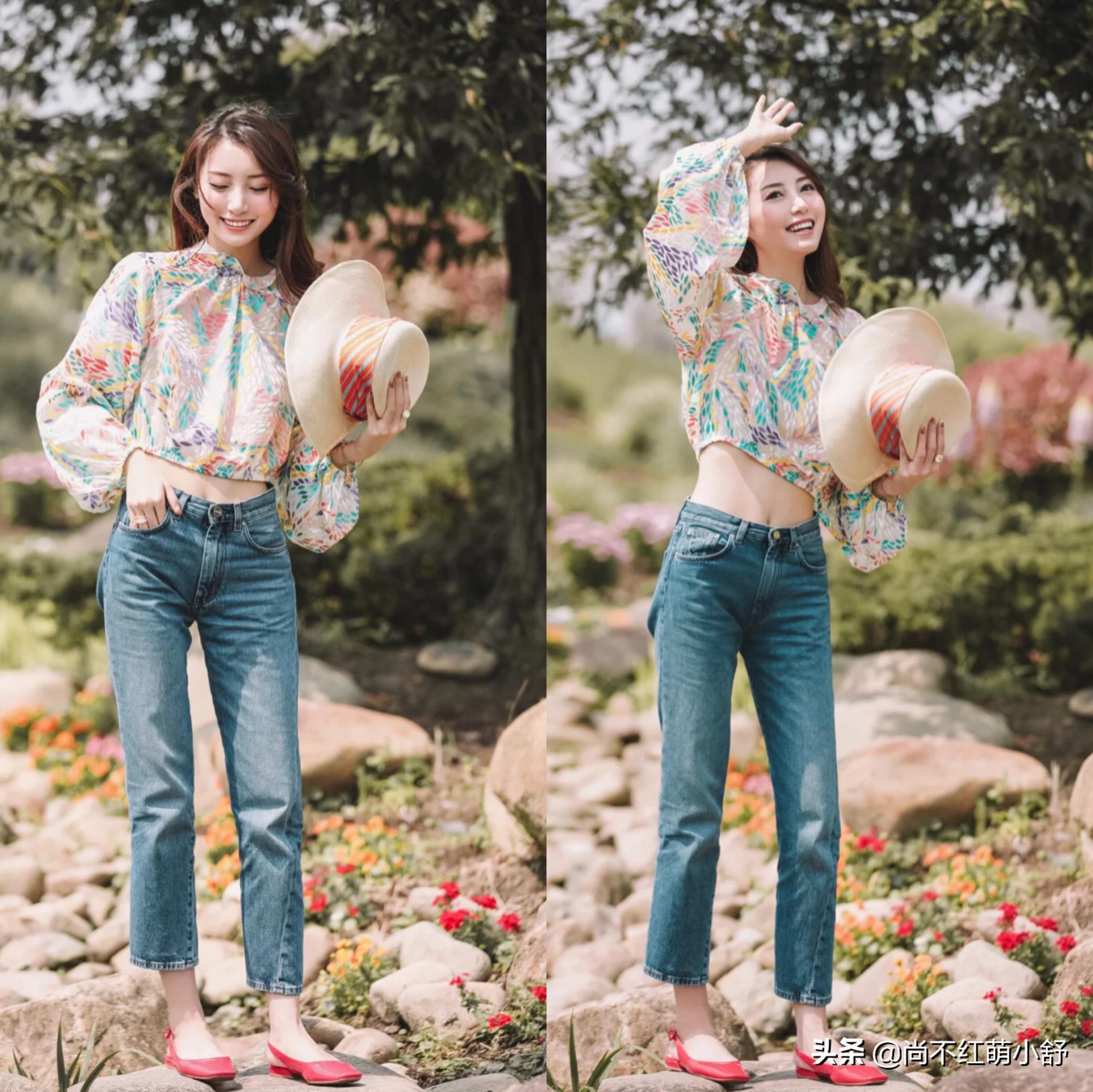 今年夏天流行什么颜色牛仔裤,蓝色微喇牛仔裤搭配鞋子