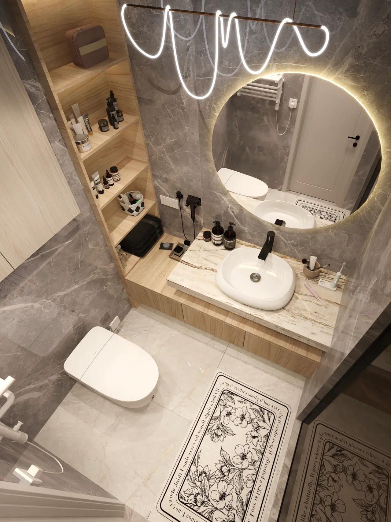 洗手间瓷砖效果图轻奢,浴室瓷砖高级搭配