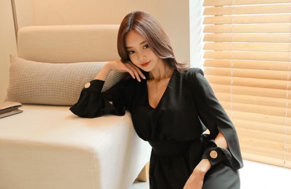 灯笼袖公主风名媛毛呢连衣裙,丝绒包臀连衣裙灯笼袖