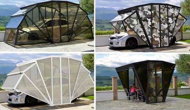 老外简易车库,老外发明可折叠的车库