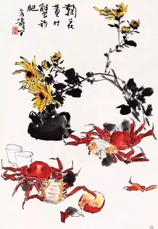 名家笔下的螃蟹诱人极了,中国名家笔下的螃蟹