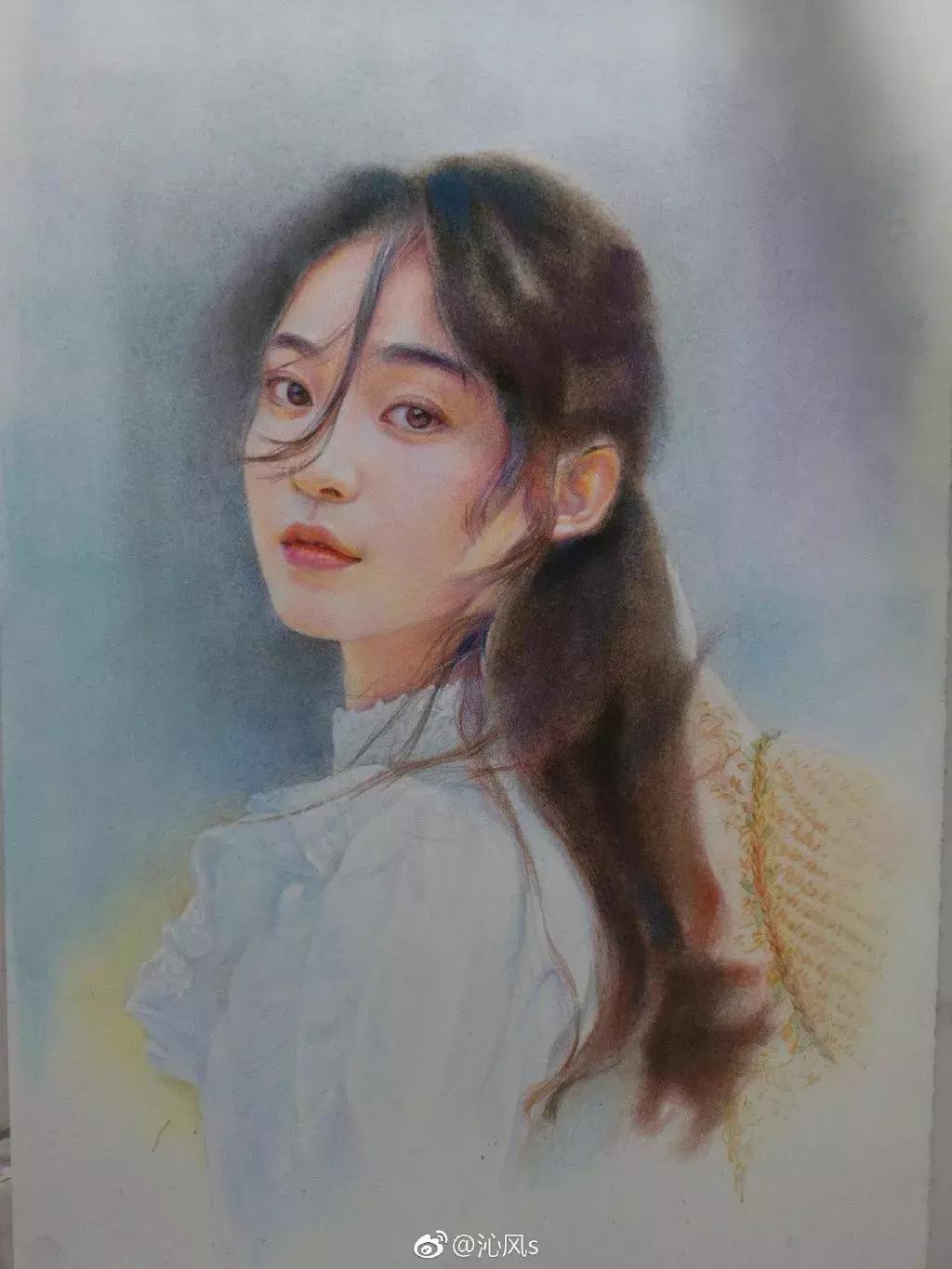 写实彩铅画,超好看素描画迪丽热巴