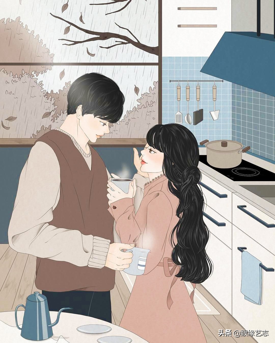 韩国插画温馨情侣,韩国插画幸福时光