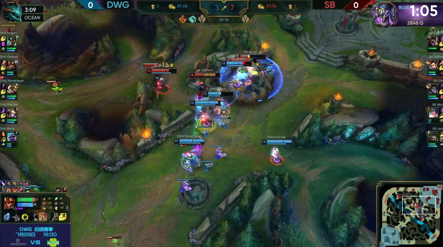 SB上野疯狂军训Nuguri，DWG双C齐发力成功翻盘SB