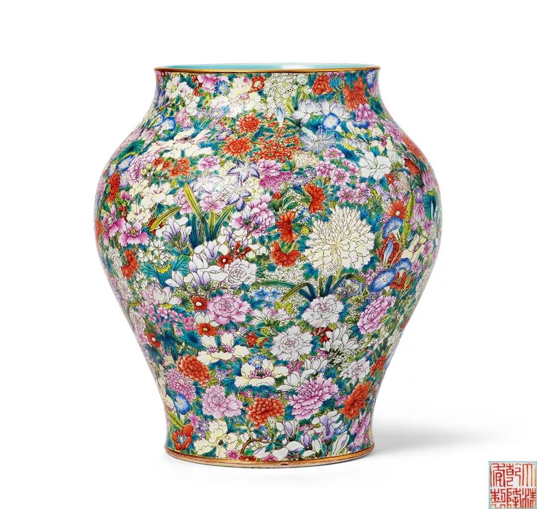 民国粉彩瓷器百花不落地瓶,乾隆粉彩百花不落地瓷器