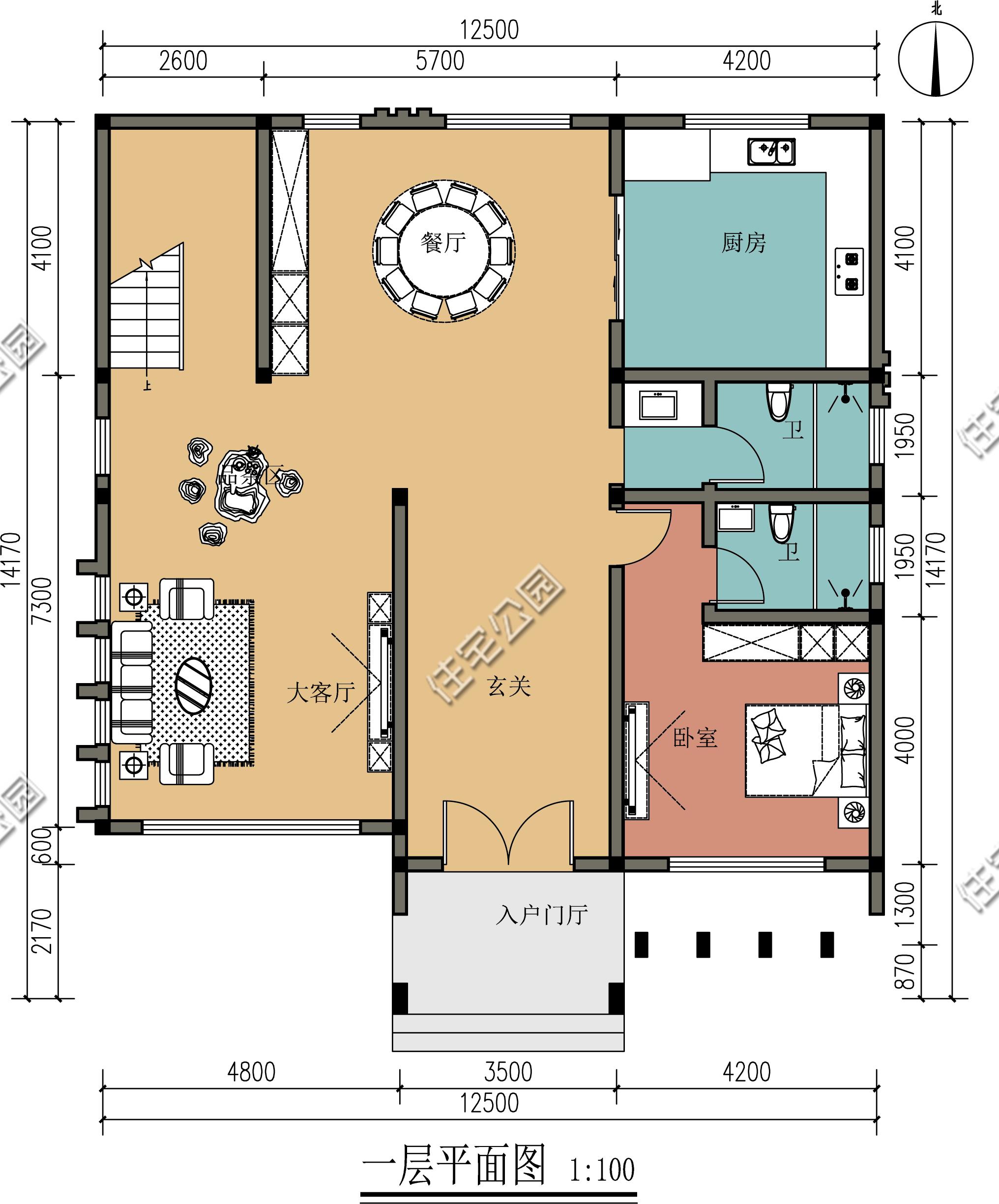 免费分享1000款自建房布局图,三层半现代别墅带落地窗设计图