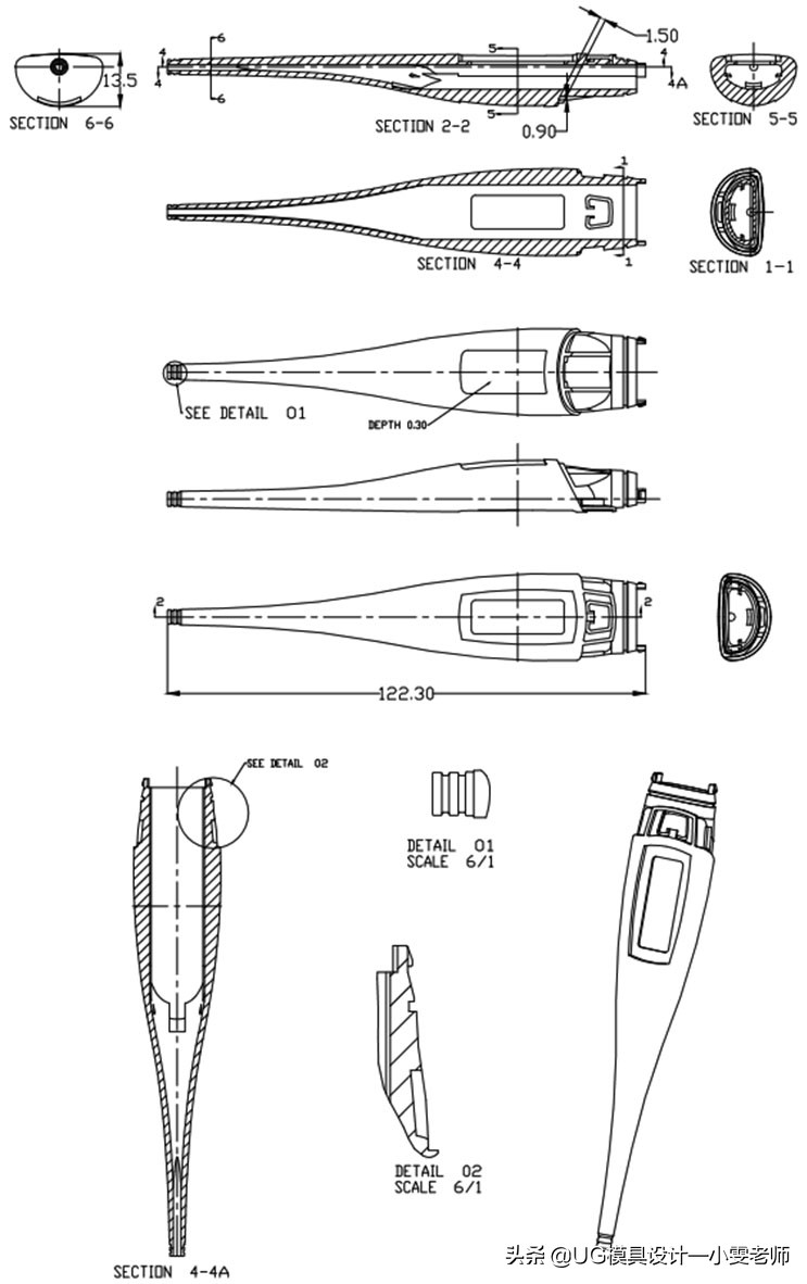 塑胶模具设计：电子体温计外壳注射模教程，新手还不收藏下