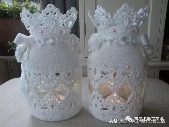 旧瓶子改花瓶套的钩法,旧玻璃瓶编织教程