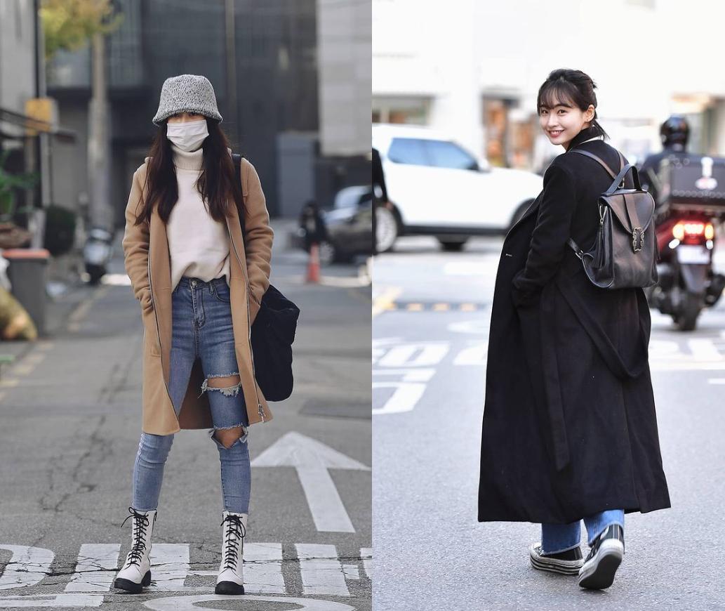 韩国小姐姐学院风大衣内搭,韩国穿大衣最好看的女人