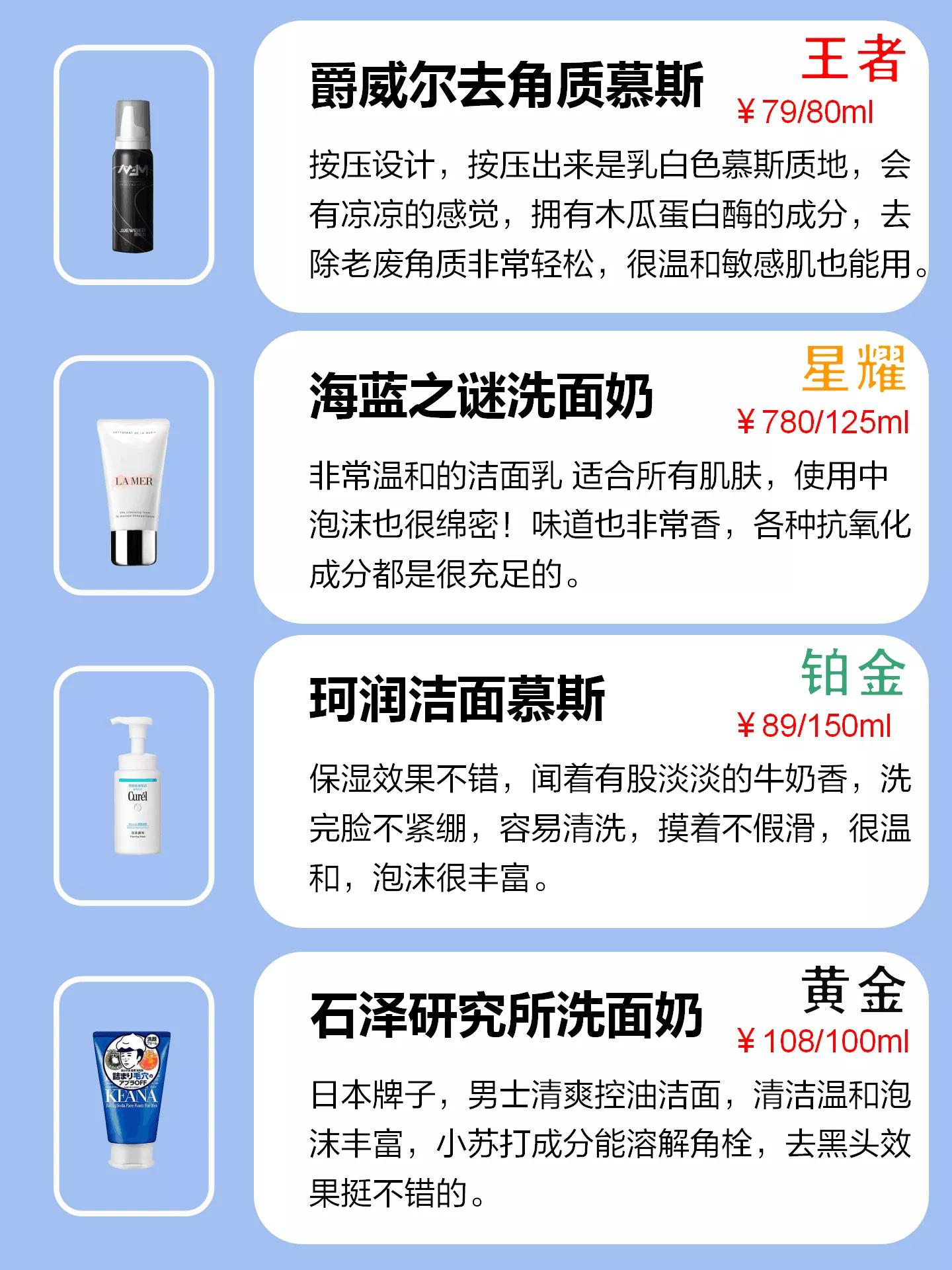 男士洗面奶测评大推荐,高端男士洗面奶推荐测评