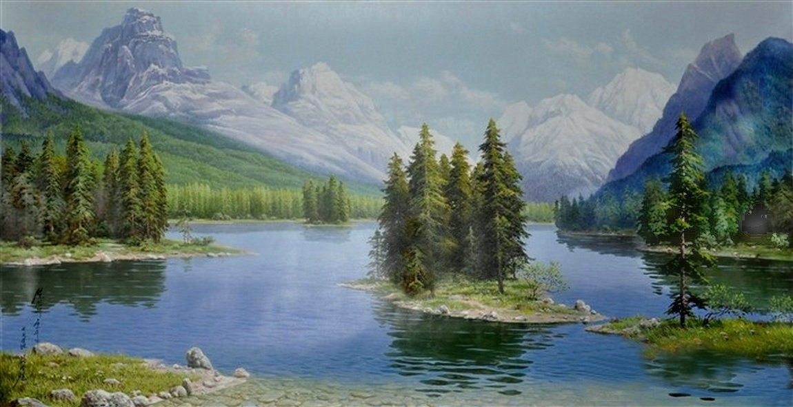 最新朝鲜风景油画图文,朝鲜大型山水风景油画图片集