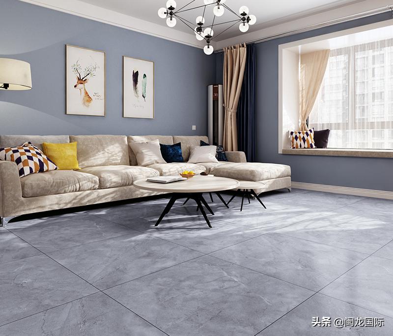 轻奢风格客厅用深色地砖效果图,现代轻奢装修风格地砖选什么颜色