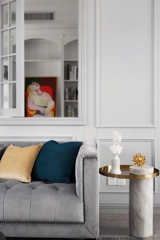 美式轻奢客厅和书房一体设计,美式轻奢风卧室书房一体效果图