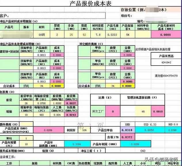 模具报价技巧和材料比例,模具价格参数表大全图解