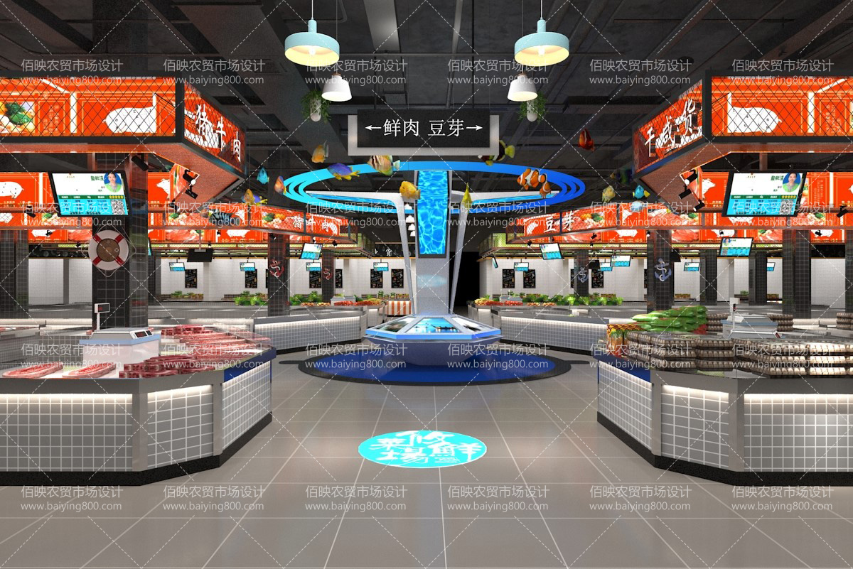 智慧农贸市场全套效果图设计,智慧菜市场设计效果图