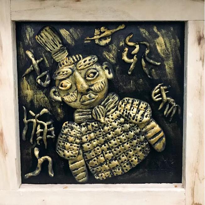 中国风儿童创意黏土卡纸画,超轻粘土作品创意画兵马俑