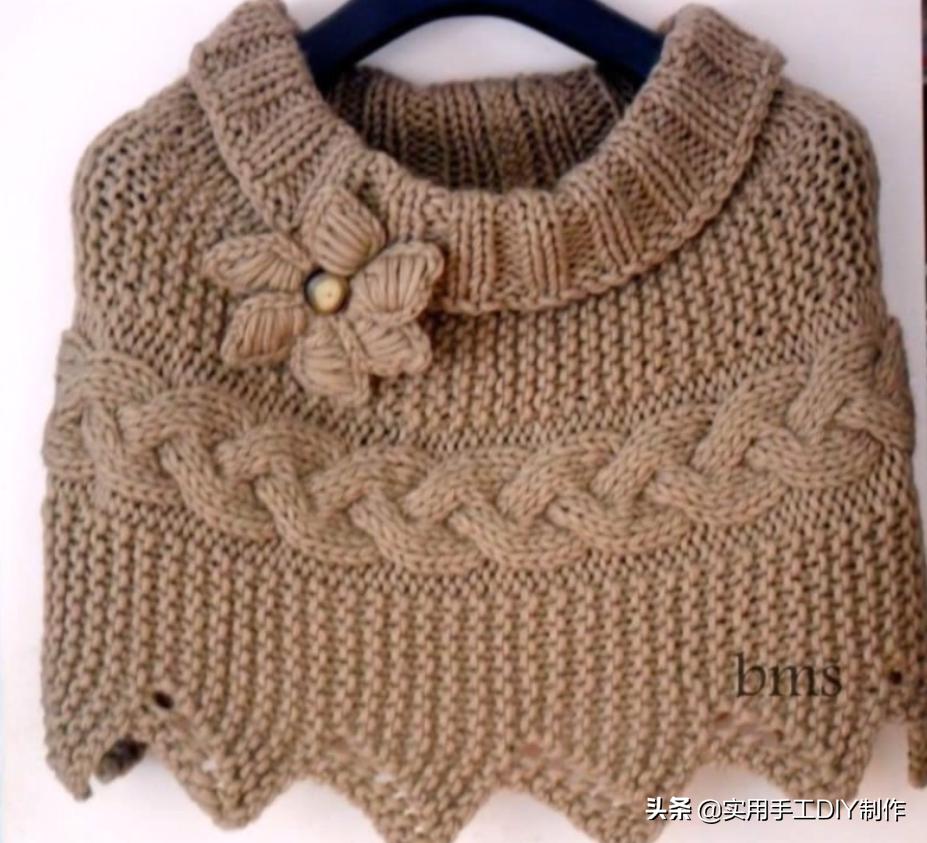 新款针织秋冬宽松披肩怎么织,针织中长款披肩