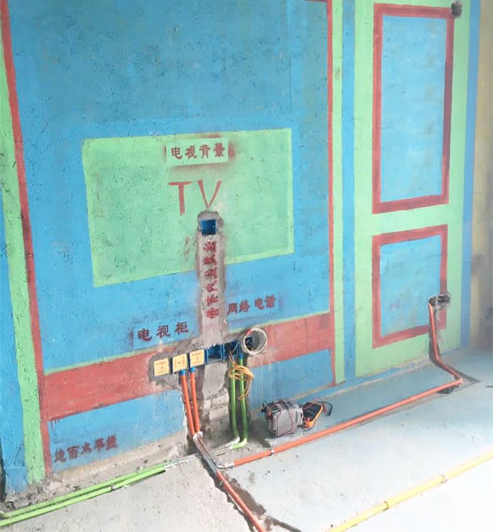 水电效果图怎么制作,客厅电视背景墙水电布线