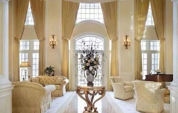 别墅客厅窗帘最新款式效果图,2020别墅窗帘