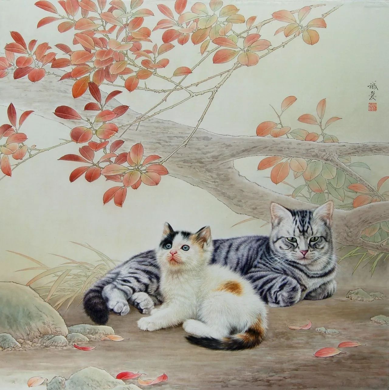 邢诚爱工笔猫画法,邢诚爱工笔画猫兔子高清大图