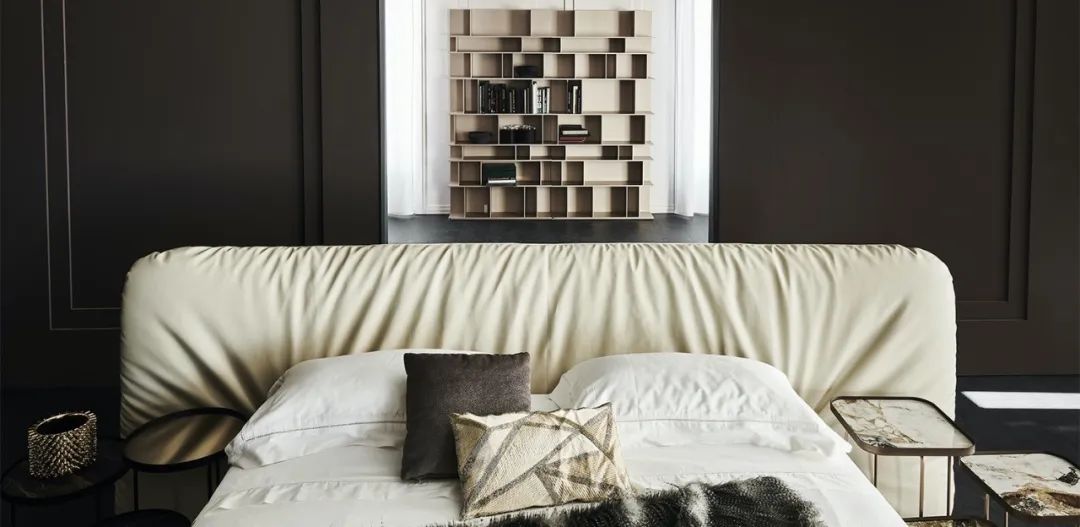 卧室床柜一体效果图,现代简约卧室家具全套