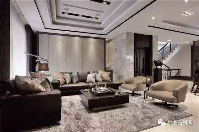 现代简约全屋大理石别墅效果图,轻奢风装修大理石别墅图片