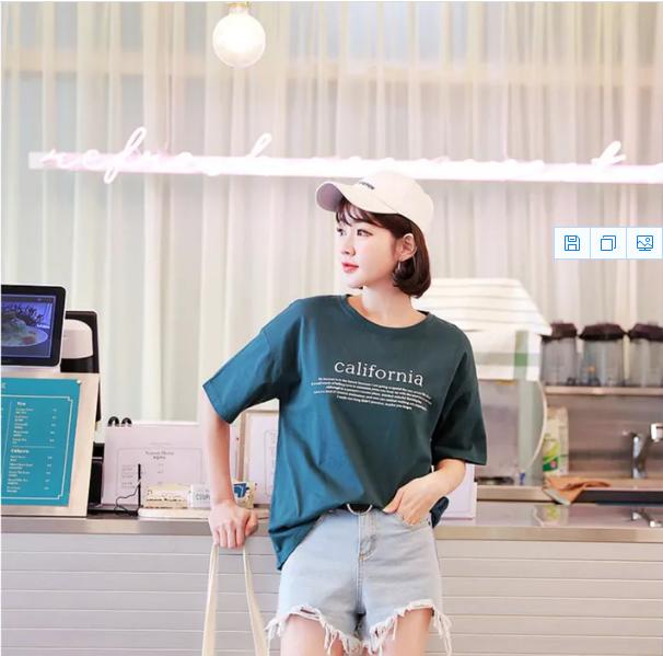 新款韩版印花宽松纯棉女t恤,夏季新款大码女装印花t恤