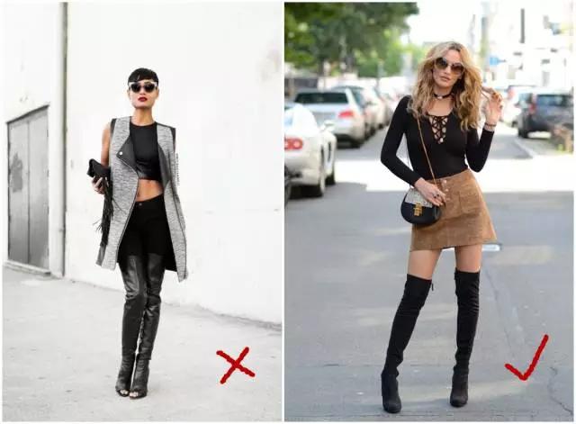 烟灰色牛仔裤怎么搭过膝靴,小香风皮毛外套搭配牛仔裤过膝靴