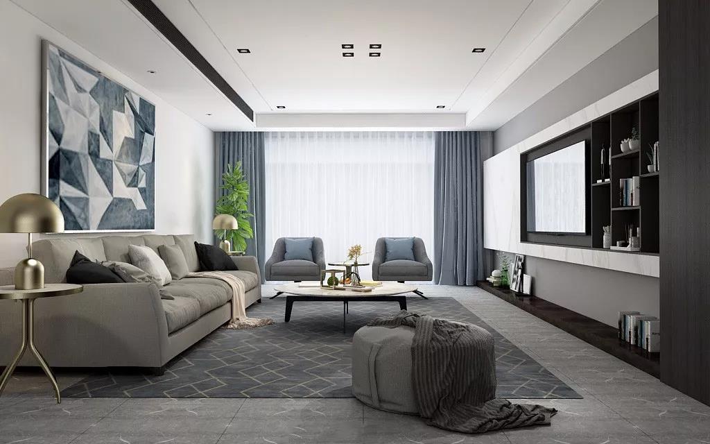摩卡灰地砖客厅效果图,灰咖色客厅地砖装饰效果