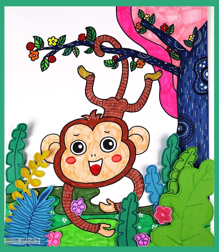 儿童画手工小猴子创意,小猴子创意作品画