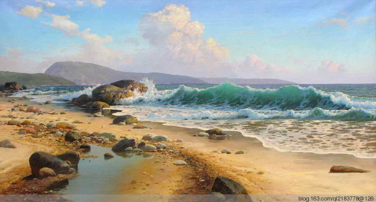 俄罗斯画家画水风景,俄罗斯远山风景油画100幅