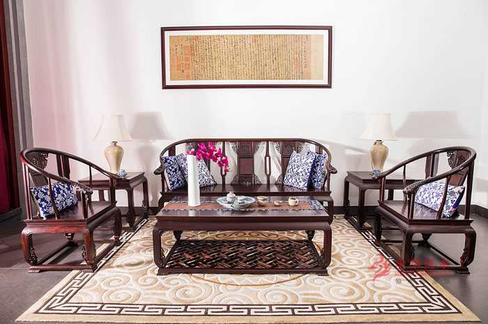 商品房红木家具客厅效果图,古典红木新中式风格家具