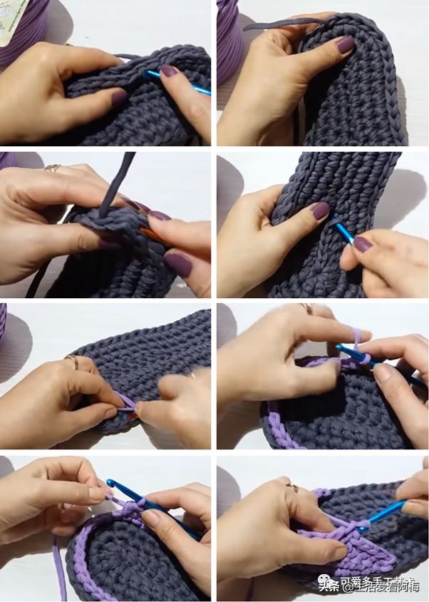 自己用毛线做布拖鞋,用布条线编拖鞋