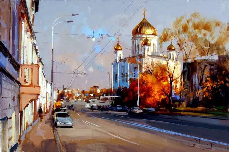 油画风景画氛围感,欧洲城市风景油画