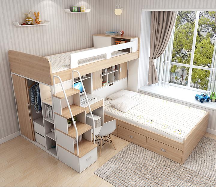 儿童高低床小户型卧室布置效果,小户型搞个阁楼床