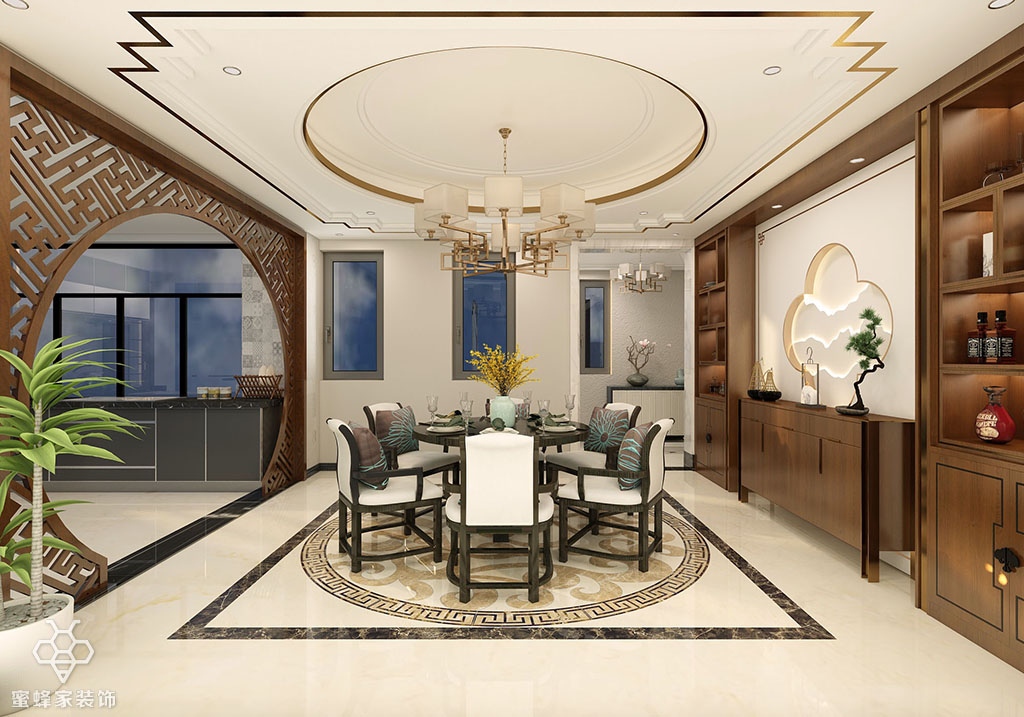 大连华润海中国新中式装修,大连华润海中国7期三室一厅