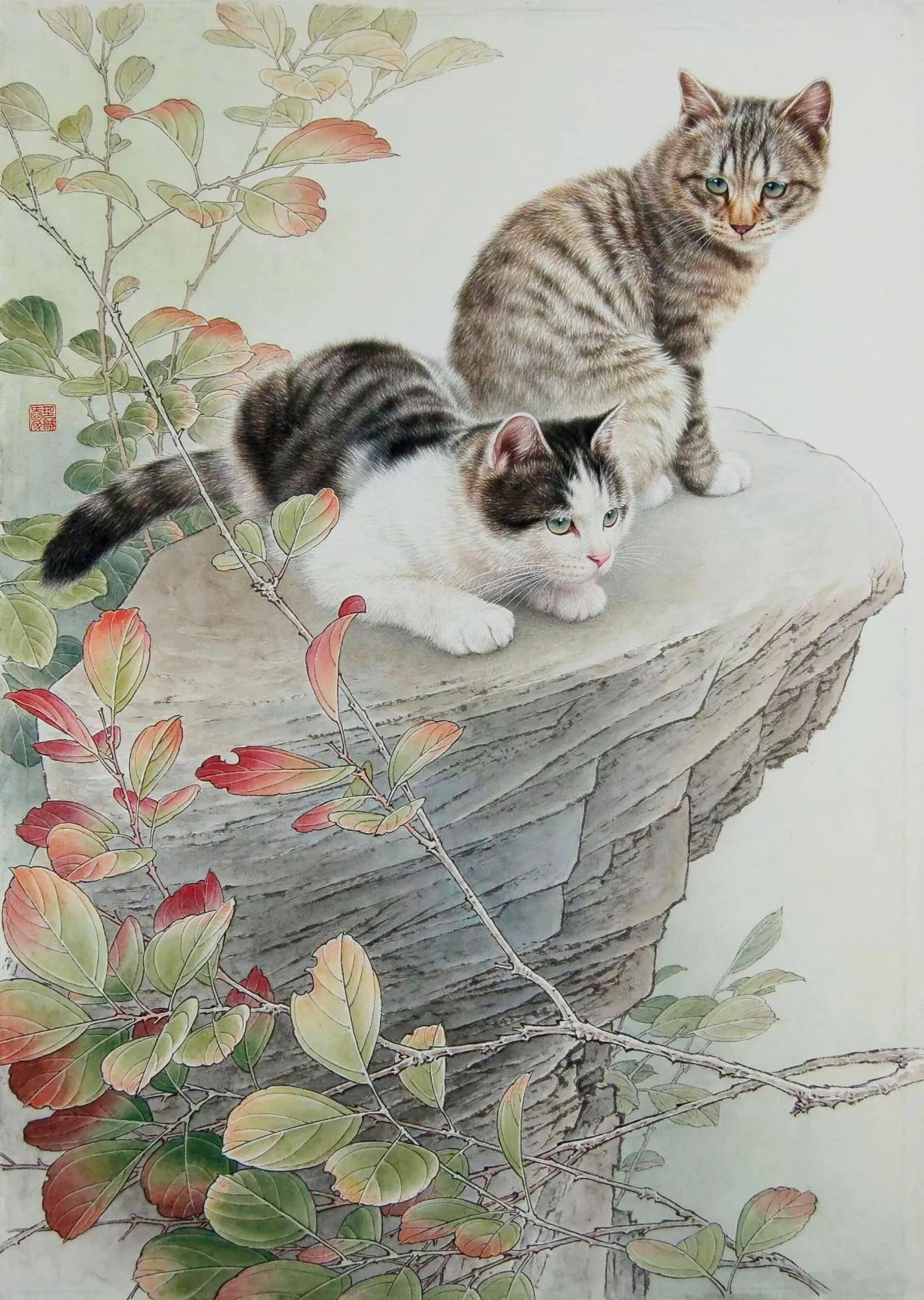 邢诚爱工笔猫画法,邢诚爱工笔画猫兔子高清大图