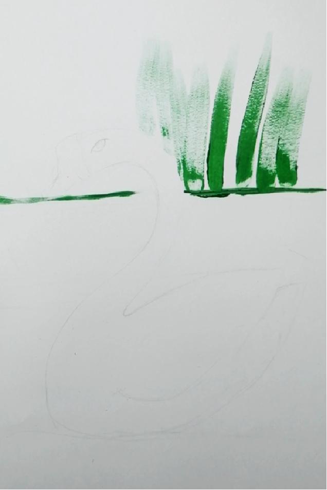 大白鹅彩铅儿童画,水粉大白鹅的画法