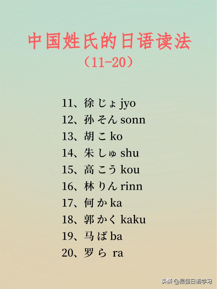 中国姓氏日语读法一览表图文,日语三字姓氏一览表