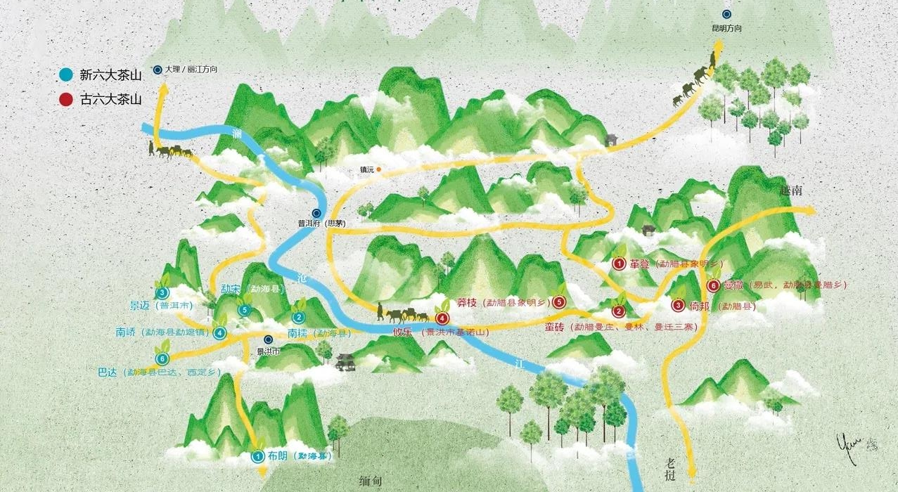 普洱茶四大产区和六大茶山,普洱茶六大产区和六大茶山地图