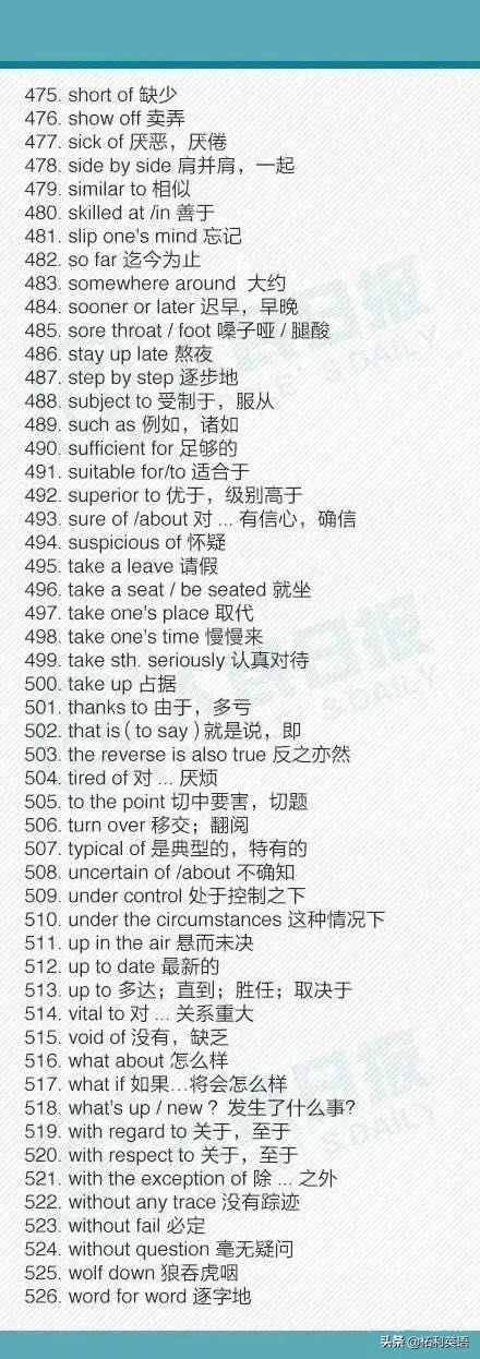 初中英语最常用的526个短语,初中英语585个短语