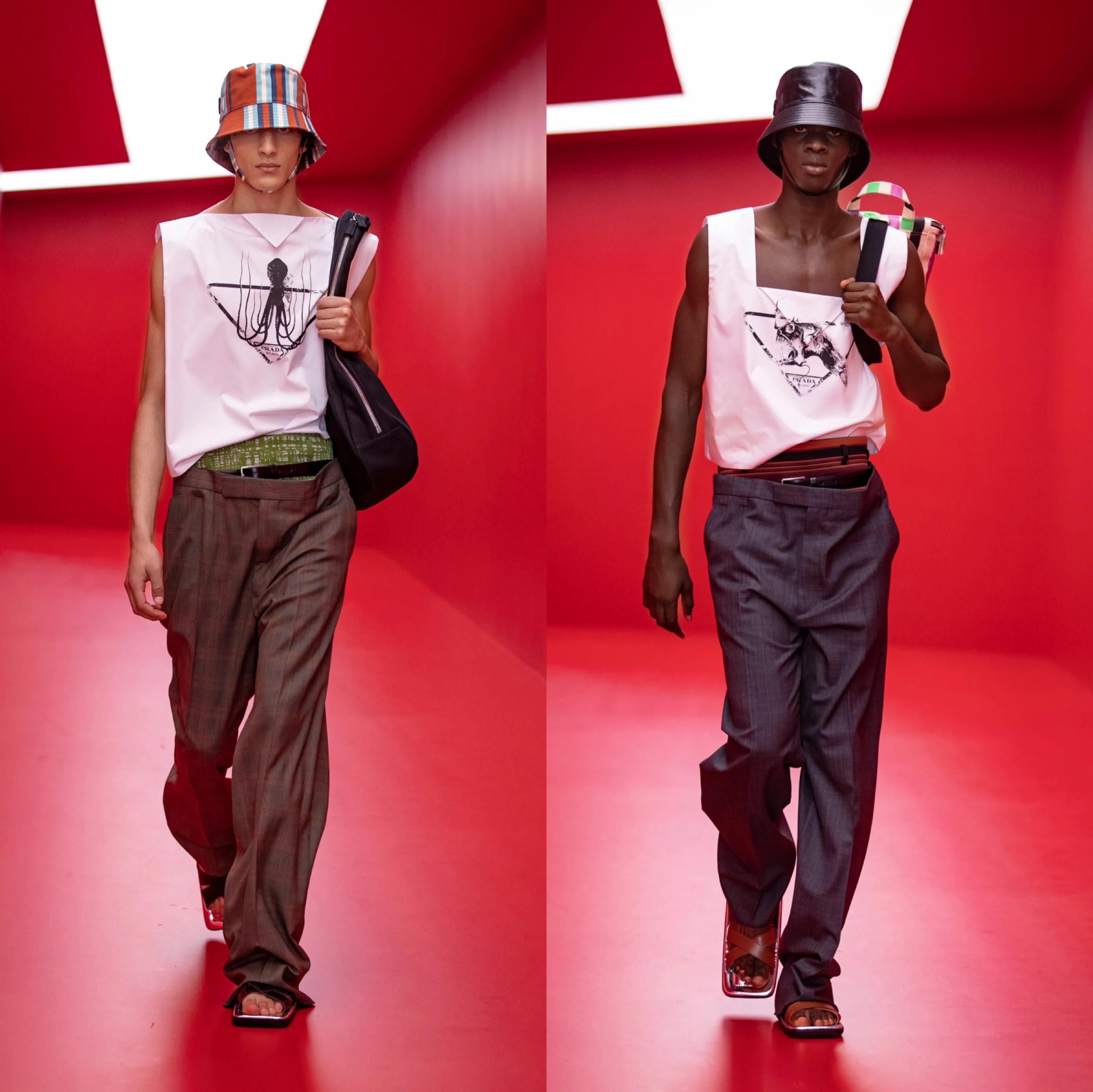 「Prada2022春夏男装」男装也内卷了，露大腿穿短裙真空上阵