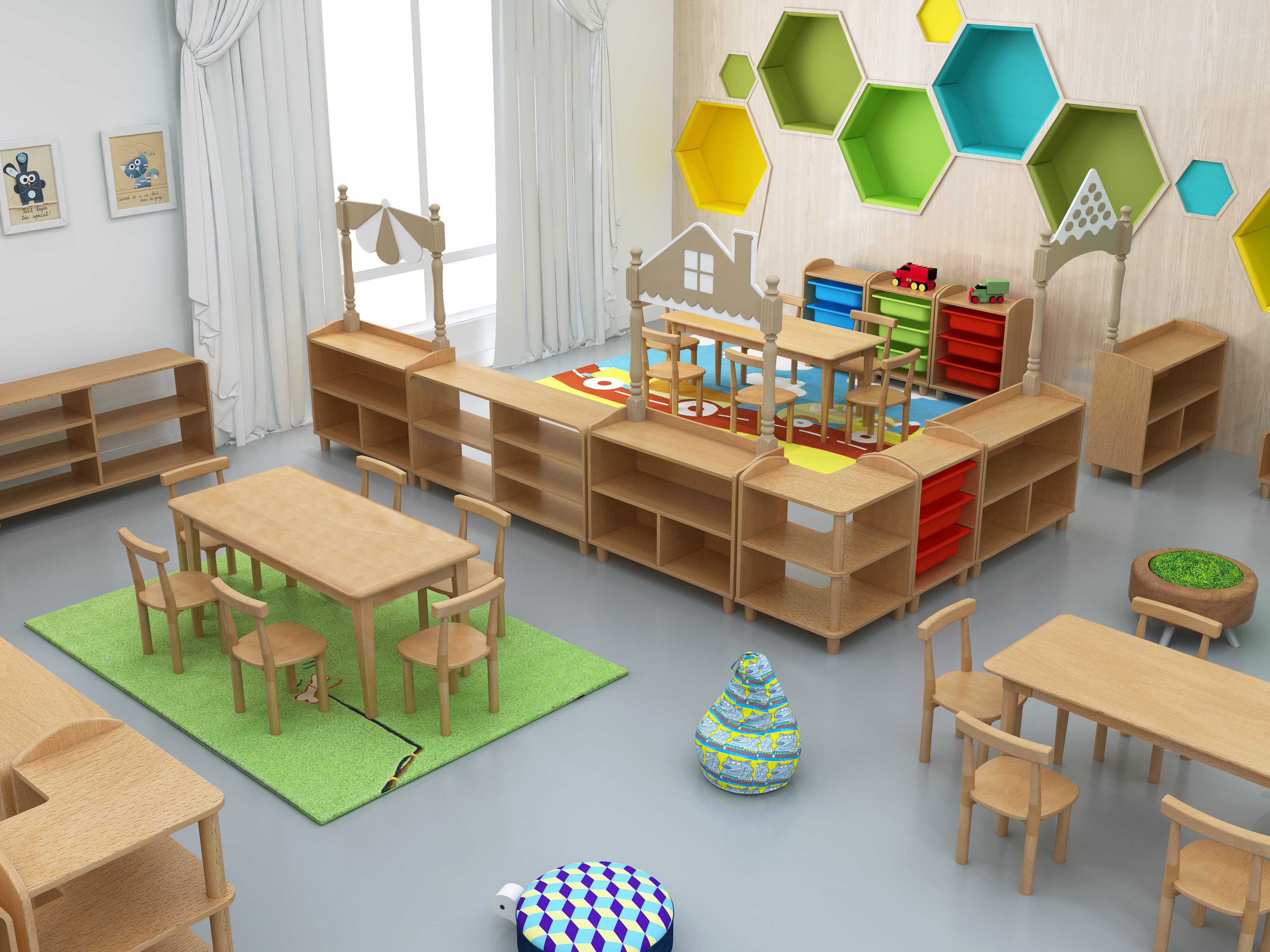 幼儿园桌椅摆放最佳位置,高端幼儿园室内物品摆放