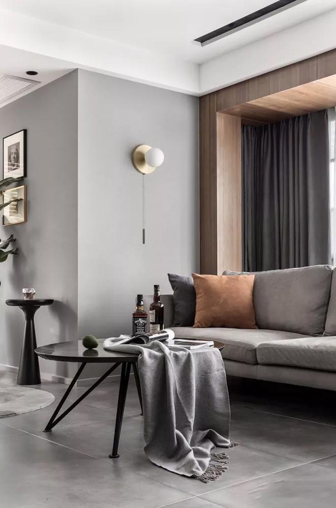 摩卡灰地砖客厅效果图,灰咖色客厅地砖装饰效果