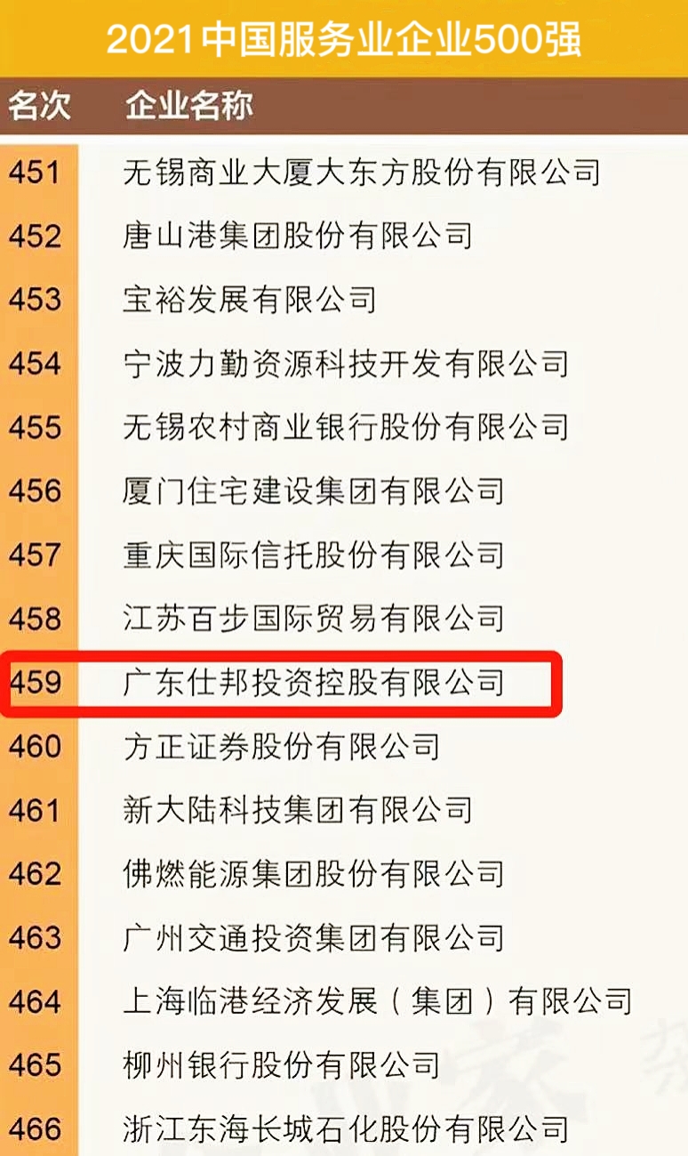 重磅!仕邦首次申报即荣登“中国服务业企业500强”