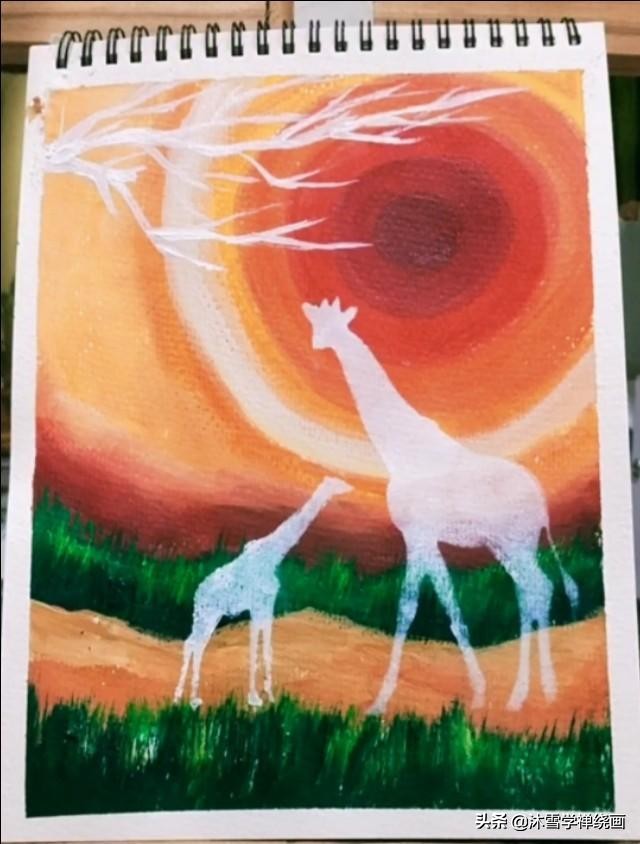 用马克笔画长颈鹿简单的画,初学者丙烯画教程长颈鹿