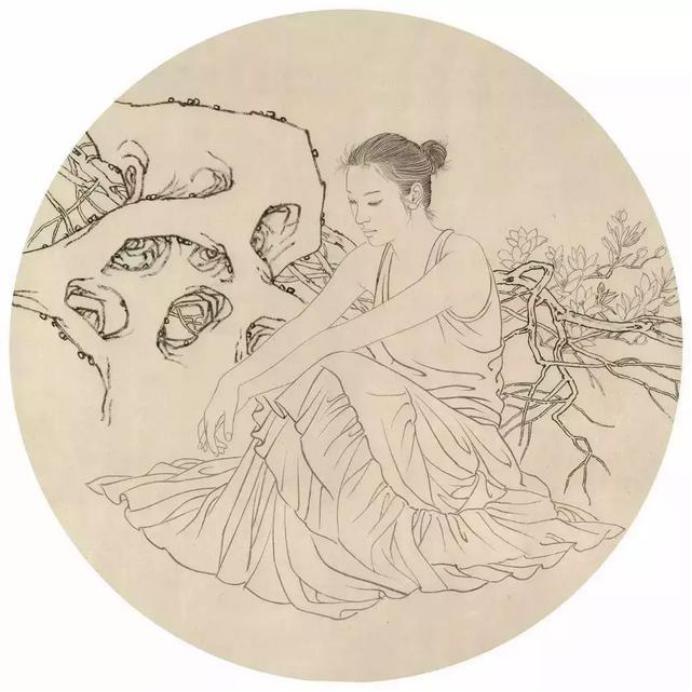 圆面白描作品古风,书法圆面白描作品集