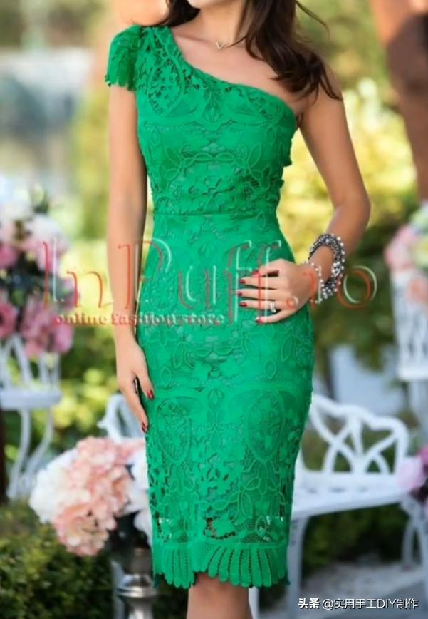 蕾丝镂空花连衣裙制作款式,钩花镂空蕾丝拼接连衣裙