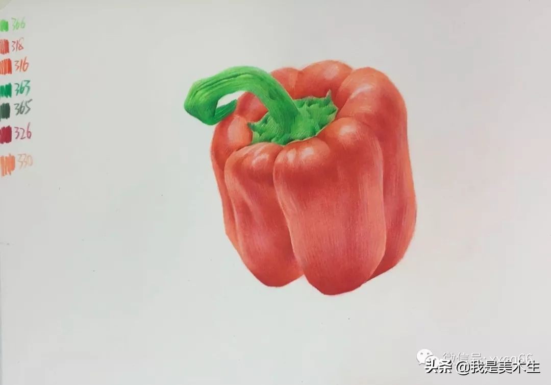 长青椒怎么画彩铅逼真,橘黄色青椒彩铅